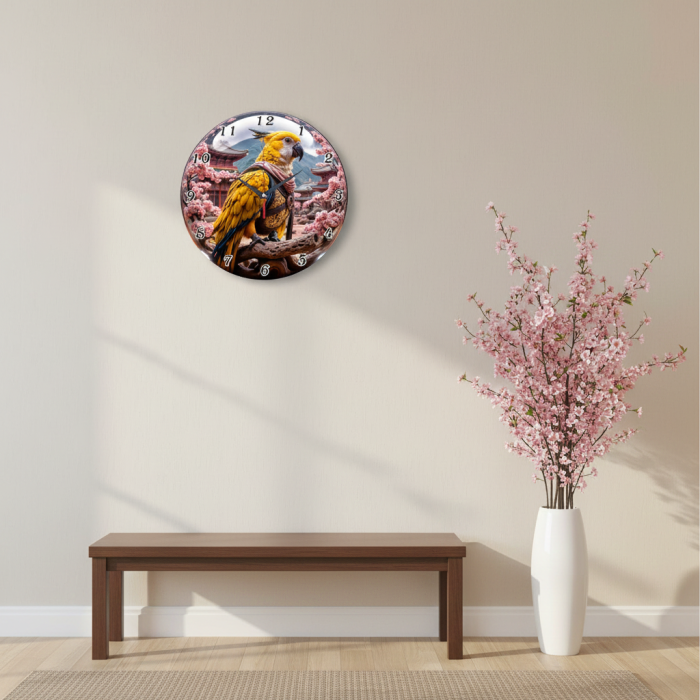 Настенные часы Попугай в цветах сакуры c-174