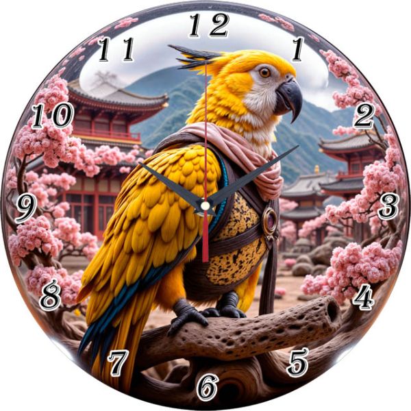 Настенные часы Попугай в цветах сакуры c-174