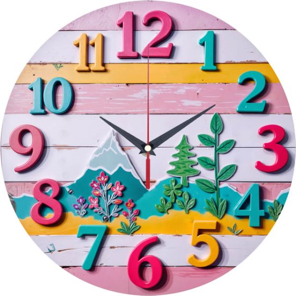 Настенные часы Цветные горы и деревья c-185