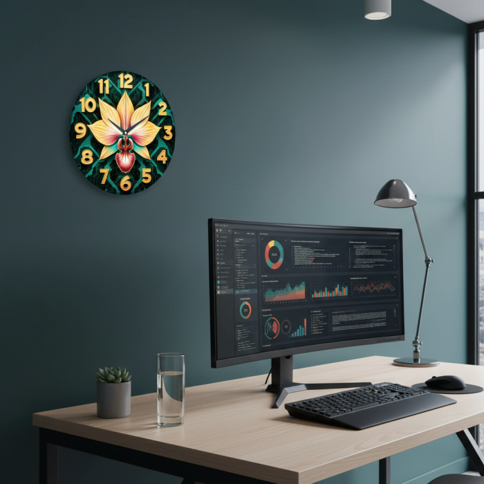 Настенные часы Кибер-орхидея Неон c-199