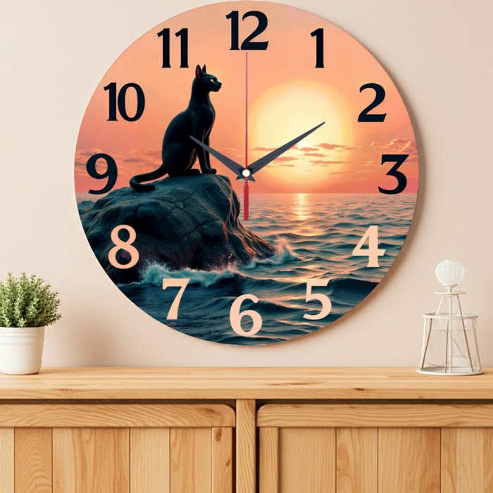 Настенные часы Кот и закат солнца c-232