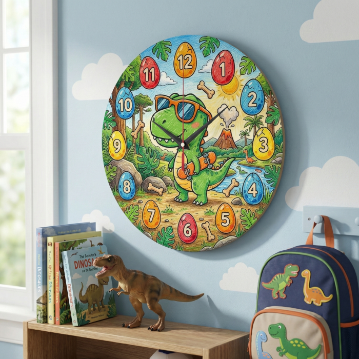 Настенные часы Динозавр на скейте c-350