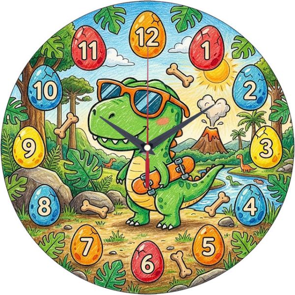 Настенные часы Динозавр на скейте c-350