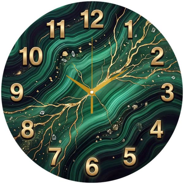 Настенные часы Зеленый малахит с золотом c-384