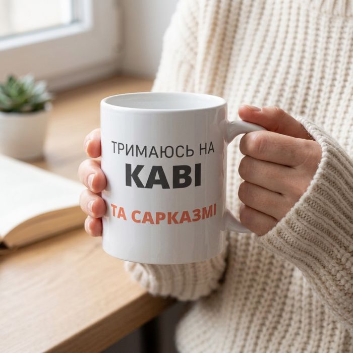 Кружка «Тримаюсь на каві та сарказмі» M-009